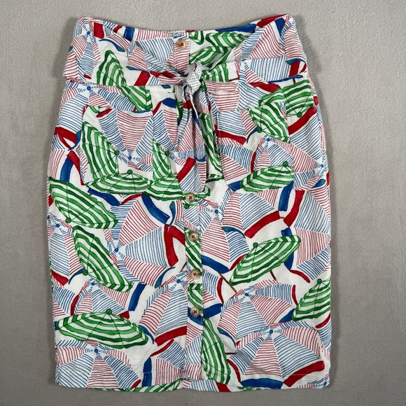Conversations Anthropologie Skirt Womens 6 Umbrella Print Buttoned Linen Blend - Picture 1 of 13